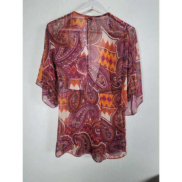 CAbi Womens Epic Sheer Kimono Tunic Top Small Tie-Front Boho Lightweight V-Neck - Picture 2 of 7